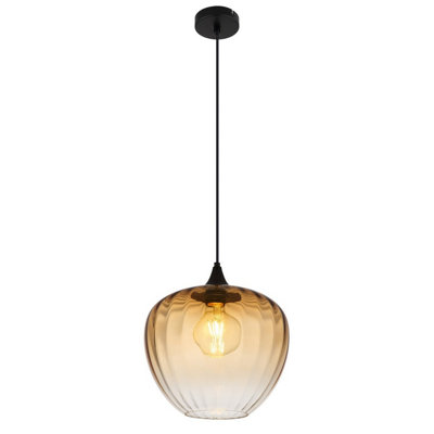 Luminosa Lighting Luminosa Sander Dome Pendant Ceiling Light Matt Black Amber Glass Shade 1X E27 from B&Q