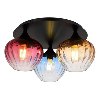 Luminosa Lighting Luminosa Sander Shade Cluster Ceiling Light Matt Black Amber Blending Glass Shade 3X E27 from B&Q
