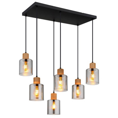 Luminosa Lighting Luminosa Aleidis Cluster Pendant Ceiling Light Matt Black Smoke Glass Shade 6X E27 from B&Q