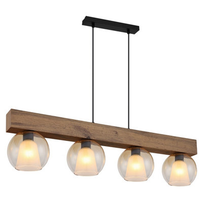 Luminosa Lighting Luminosa Barry I Bar Pendant Ceiling Light Matt Black Amber Glass Shade 4X E27 from B&Q