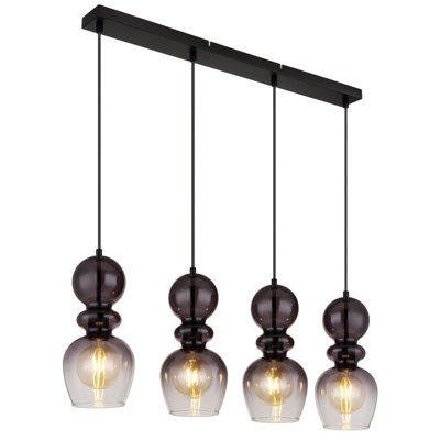 Luminosa Lighting Luminosa Clarity Bar Pendant Ceiling Light Matt Black Smoke Glass Shade 4X E27 from B&Q