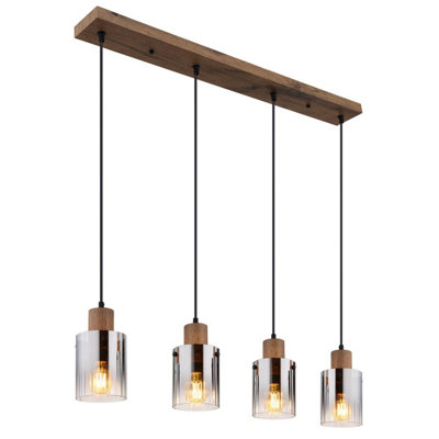 Luminosa Lighting Luminosa Underwood Bar Pendant Ceiling Light Wood Look Dark Smoke Glass Shade 4X E27 from B&Q