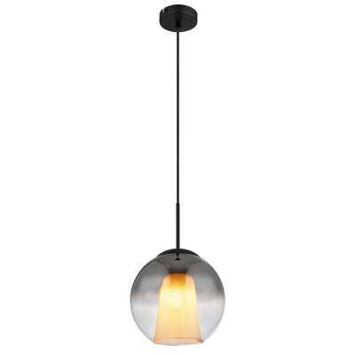 Luminosa Lighting Luminosa Barry 25Cm Dome Pendant Ceiling Light Matt Black Ball Smoke Glass Shade 1X E27 from B&Q