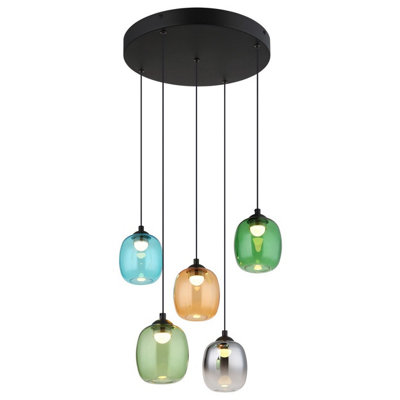Luminosa Lighting Luminosa Minara Round Cluster Pendant Ceiling Light Matt Black Glass Shade 5X Led 3000K from B&Q