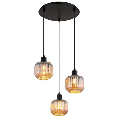 Luminosa Lighting Luminosa Tom Cluster Pendant Ceiling Light Matt Black Smoke Glass Shade 3X E14 from B&Q