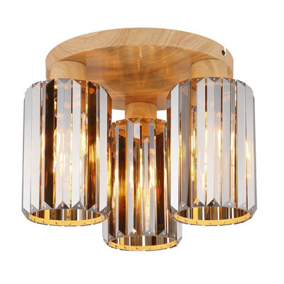Luminosa Lighting Luminosa Run Shade Cluster Ceiling Light Wood Look K5 Crystals Smoke Colored 3X E27 from B&Q