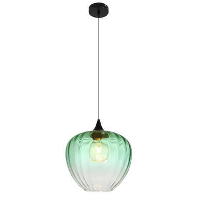 Luminosa Lighting Luminosa Sander Dome Pendant Ceiling Light Matt Black Green Glass Shade 1X E27 from B&Q