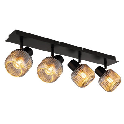 Luminosa Lighting Luminosa Tom Ceiling Spotlight Bar Matt Black Smoke Glass Shade 4X E14 from B&Q