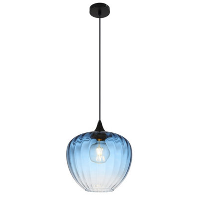 Luminosa Lighting Luminosa Sander Dome Pendant Ceiling Light Matt Black Blue Glass Shade 1X E27 from B&Q