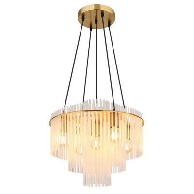 Luminosa Lighting Luminosa Gorley Pendant Ceiling Light Gold Colours Matt Opal Glass Shade 5X E27 from B&Q