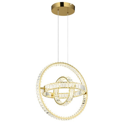 Luminosa Lighting Luminosa Neil Pendant Ceiling Light Gold Colors K5 Crystals 3X Led Dimmable 2700-6000K from B&Q