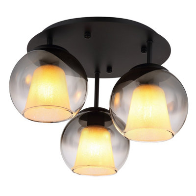 Luminosa Lighting Luminosa Barry Shade Cluster Ceiling Light Matt Black Balls Smoke Glass Shade 3X E27 from B&Q
