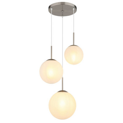 Luminosa Lighting Luminosa Kop Cluster Pendant Ceiling Light Nickel Matt Balls Opal Alabaster Optic Glass Shade 3X E27 from B&Q