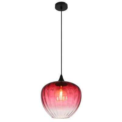 Luminosa Lighting Luminosa Sander Dome Pendant Ceiling Light Matt Black Red Glass Shade 1X E27 from B&Q