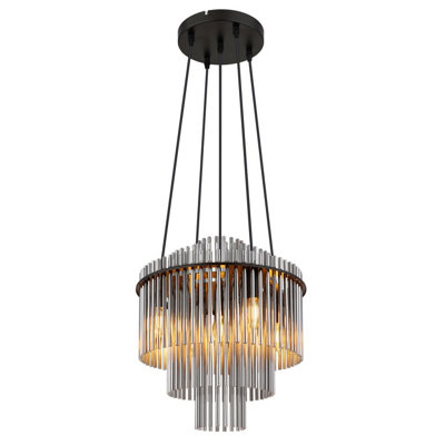 Luminosa Lighting Luminosa Gorley Pendant Ceiling Light Matt Black Smoke Glass Shade 5X E14 from B&Q