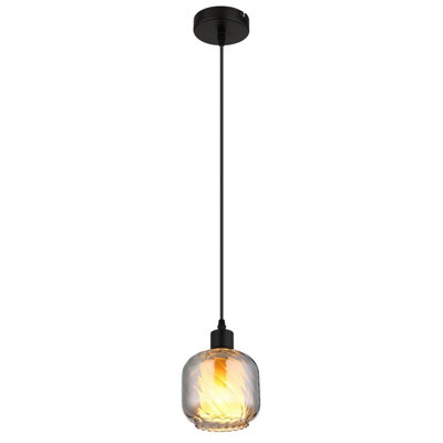 Luminosa Lighting Luminosa Xia Dome Pendant Ceiling Light Matt Black Smoke Glass Shade 1X E27 from B&Q