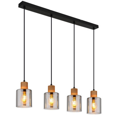 B&Q -  Luminosa Aleidis Bar Pendant Ceiling Light Matt Black Smoke Glass Shade 4X E27