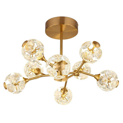 B&Q -  Luminosa Virina Multi Arm Semi Flush Ceiling Lamp Gold Colors K9 Crystals 8X Led 3000K