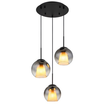 Luminosa Lighting Luminosa Barry Cluster Pendant Ceiling Light Matt Black Balls Smoke Glass Shade 3X E27 from B&Q