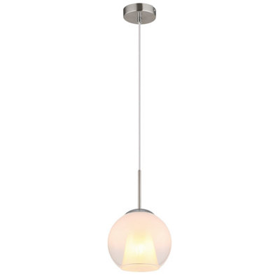 Luminosa Lighting Luminosa Barry 20Cm Dome Pendant Ceiling Light Nickel Matt Ball Opal Glass Shade 1X E27 from B&Q