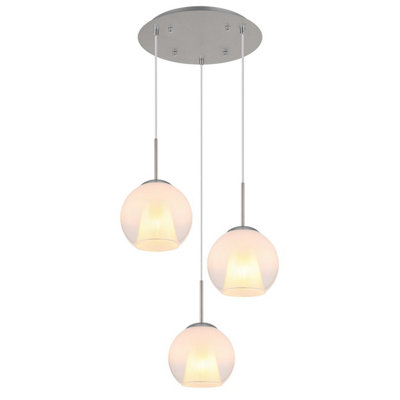 Luminosa Lighting Luminosa Barry Cluster Pendant Ceiling Light Nickel Matt Balls Opal Glass Shade 3X E27 from B&Q