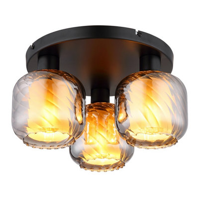 Globo Ceiling Lamp Xia, Ø 37 Cm, Smoke Grey, 3-Bulb, Glass - Image 4