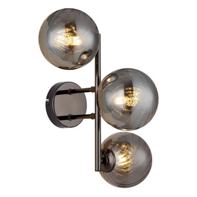 Luminosa Lighting Luminosa Conor Globe Wall Lights Gunmetal Balls Smoke Glass Shade 3X G9 from B&Q