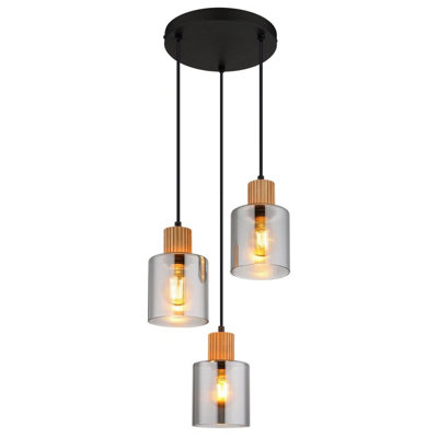 Luminosa Lighting Luminosa Aleidis Cluster Pendant Ceiling Light Matt Black Smoke Glass Shade 3X E27 from B&Q
