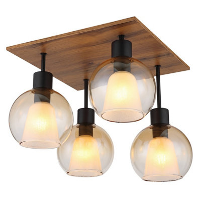 Luminosa Lighting Luminosa Barry I Shade Cluster Ceiling Light Matt Black Amber Glass Shade 4X E27 from B&Q