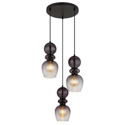 Luminosa Lighting Luminosa Clarity Cluster Pendant Ceiling Light Matt Black Smoke Glass Shade 3X E27 from B&Q