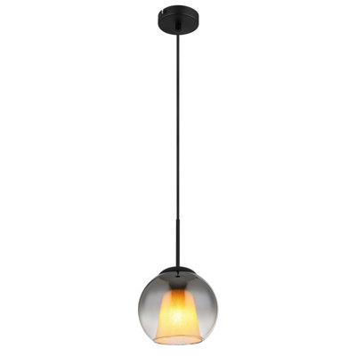 Luminosa Lighting Luminosa Barry 20Cm Dome Pendant Ceiling Light Matt Black Ball Smoke Glass Shade 1X E27 from B&Q