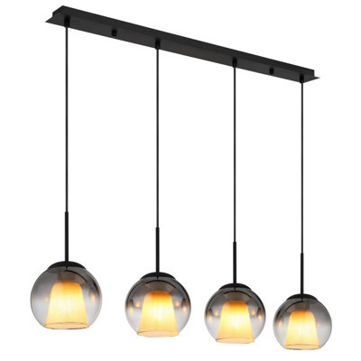 B&Q -  Luminosa Barry Bar Pendant Ceiling Light Matt Black Balls Smoke Glass Shade 4X E27