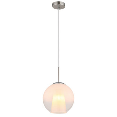 Luminosa Lighting Luminosa Barry 25Cm Dome Pendant Ceiling Light Nickel Matt Ball Opal Glass Shade 1X E27 from B&Q