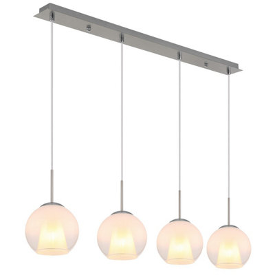 Luminosa Lighting Luminosa Barry Bar Pendant Ceiling Light Nickel Matt Balls Opal Glass Shade 4X E27 from B&Q