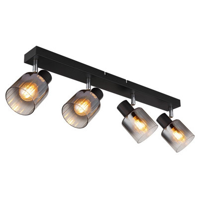 Luminosa Lighting Luminosa Jack Ceiling Spotlight Bar Matt Black Smoke Glass Shade 4X E14 from B&Q