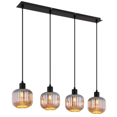 Luminosa Lighting Luminosa Tom Bar Pendant Ceiling Light Matt Black Smoke Glass Shade 4X E14 from B&Q