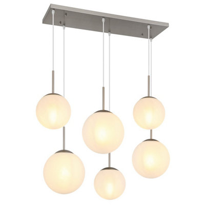 Luminosa Lighting Luminosa Kop Cluster Pendant Ceiling Light Nickel Matt Balls Opal Alabaster Optic Glass Shade 6X E27 from B&Q