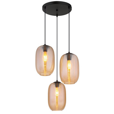 Luminosa Lighting Luminosa Jefrey Cluster Pendant Ceiling Light Matt Black Amber Glass Shade 3X E27 from B&Q