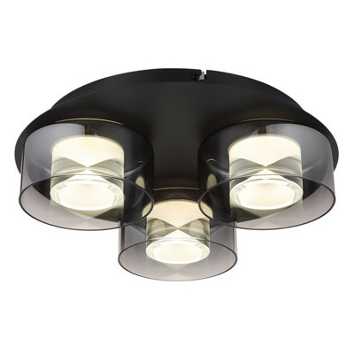 Luminosa Lighting Luminosa Belinda Shade Cluster Ceiling Light Matt Black Smoke Glass Shade 3X Led 4000K from B&Q