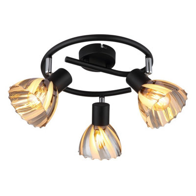 Luminosa Lighting Luminosa Zachery Ceiling Spotlight Clusters Matt Black Smoke Glass Shade 3X E14 from B&Q