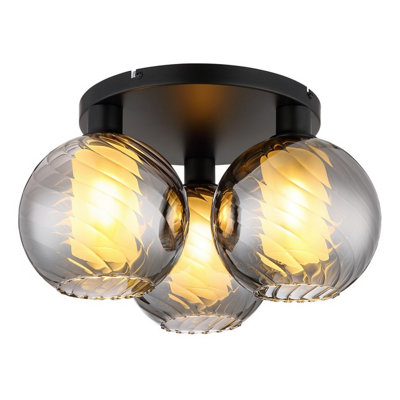 Luminosa Lighting Luminosa Ulf Shade Cluster Ceiling Light Matt Black Ball Smoke Glass Shade 3X E27 from B&Q