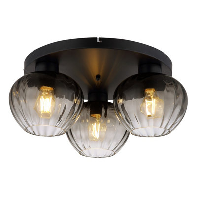 Luminosa Lighting Luminosa Toy Globe Ceiling Light Matt Black Smoke Glass Shade 3X E27 from B&Q