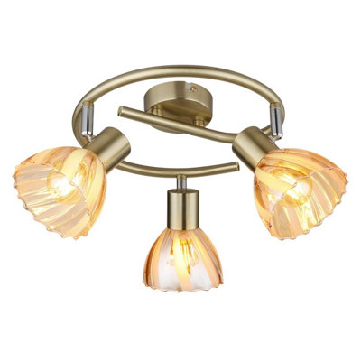 Luminosa Lighting Luminosa Zachery Ceiling Spotlight Clusters Brass-Coloured Matt Amber Glass Shade 3X E14 from B&Q