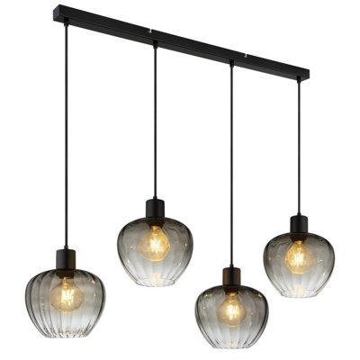 B&Q -  Luminosa Toy Bar Pendant Ceiling Light Matt Black Smoke Glass Shade 4X E27
