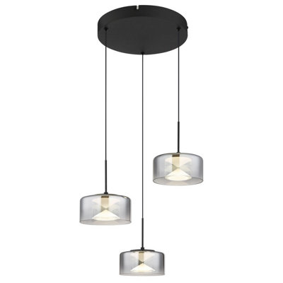 Luminosa Lighting Luminosa Belinda Cluster Pendant Ceiling Light Matt Black Smoke Glass Shade 3X Led 4000K from B&Q