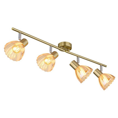 Luminosa Lighting Luminosa Zachery Ceiling Spotlight Bar Brass-Coloured Matt Amber Glass Shade 4X E14 from B&Q