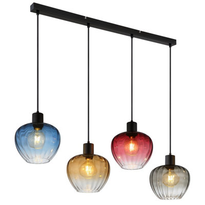 B&Q -  Luminosa Toy Bar Pendant Ceiling Light Matt Black Multicolour Glass Shade 4X E27