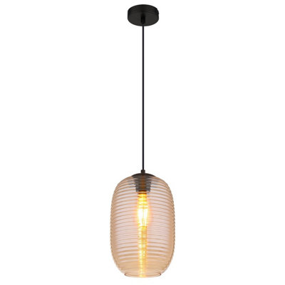Luminosa Lighting Luminosa Jefrey Slim Pendant Ceiling Light Matt Black Amber Glass Shade 1X E27 from B&Q
