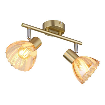 Luminosa Lighting Luminosa Zachery Twin Ceiling Spotlight Brass-Coloured Matt Amber Glass Shade 2X E14 from B&Q