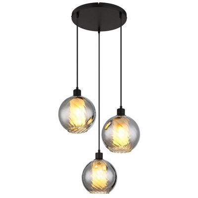 Luminosa Lighting Luminosa Ulf Cluster Pendant Ceiling Light Matt Black Ball Smoke Glass Shade 3X E27 from B&Q